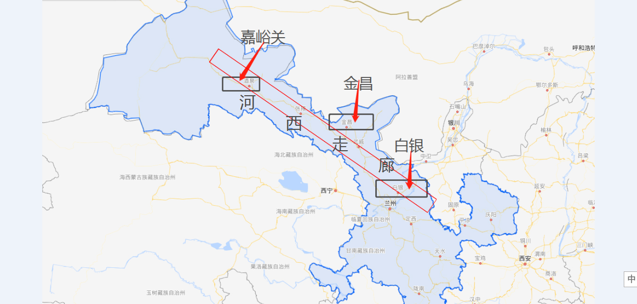 工業三城在甘肅省內的位置